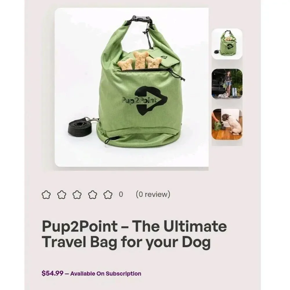 Pup2Point Ultimate Travel Dog Bag With 2 Collapsible Bowls & Food Scoop MSRP $70